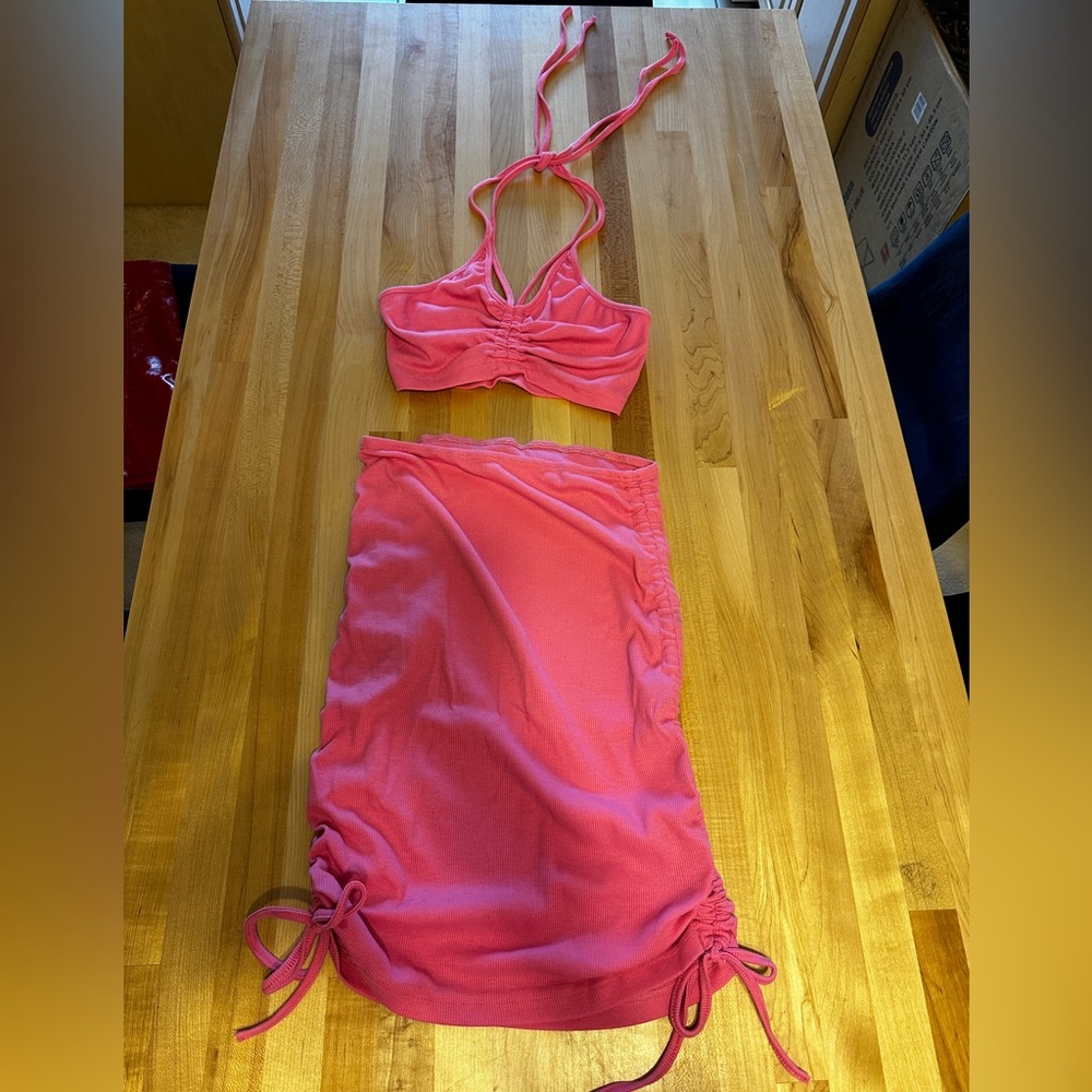 Pink crop top skirt set